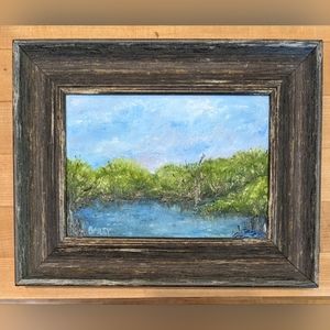 Original Oil Painting in Distressed Frame, "Sunrise Mist" Signed